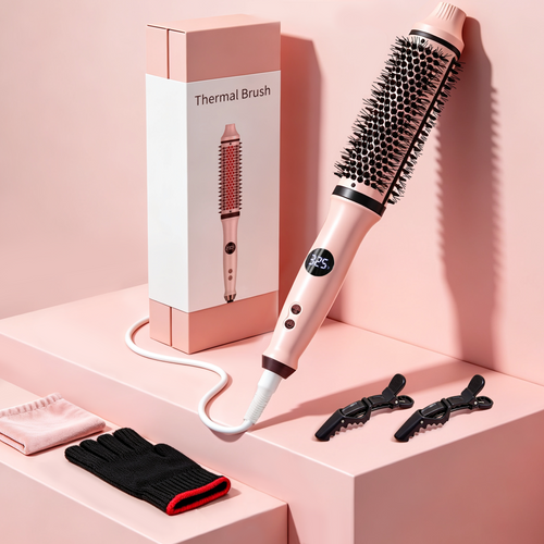 1.7" Infrared Thermal Hot Brush, Heated Round Brush with Negative Ions, 5 Temp Settings, Dual Voltage Hair Styler for Beginners, Women & Travel, Smooth Shine, Anti-Frizz, All Hair Types