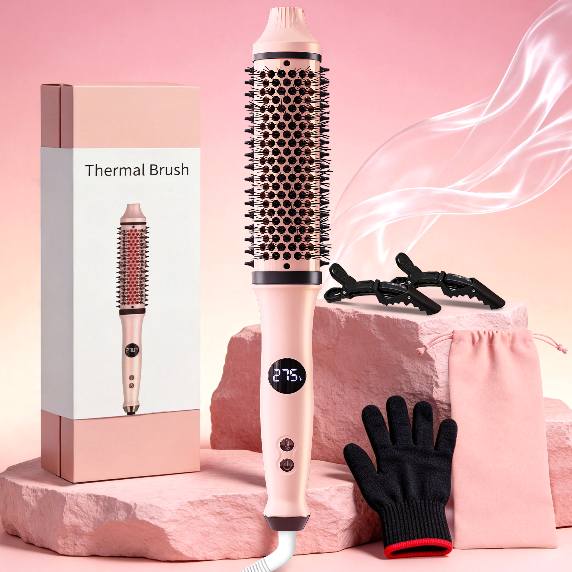 1.7" Infrared Thermal Hot Brush, Heated Round Brush with Negative Ions, 5 Temp Settings, Dual Voltage Hair Styler for Beginners, Women & Travel, Smooth Shine, Anti-Frizz, All Hair Types