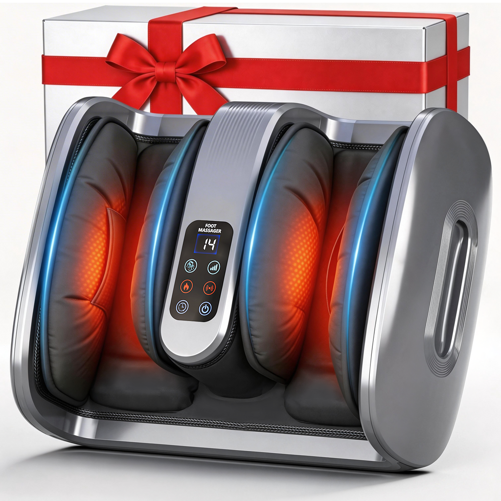 Foot Massager Machine with Heat & Cooling, Deep Tissue Kneading Vibration Foot and Calf Massager w/ Adjustable Modes, Timer & Auto Shut-Off, Washable Liners, Large Size Home Office Gift for Men Women