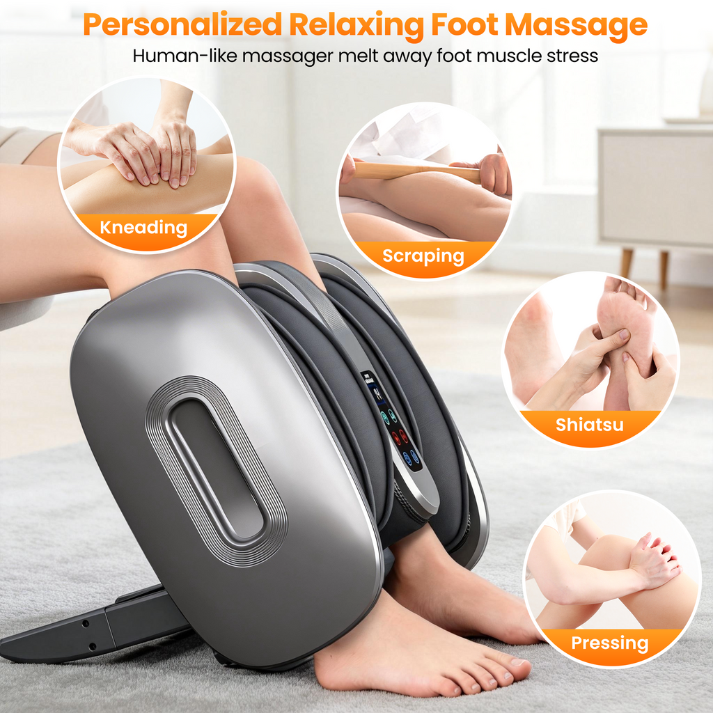 Foot Massager Machine with Heat & Cooling, Deep Tissue Kneading Vibration Foot and Calf Massager w/ Adjustable Modes, Timer & Auto Shut-Off, Washable Liners, Large Size Home Office Gift for Men Women