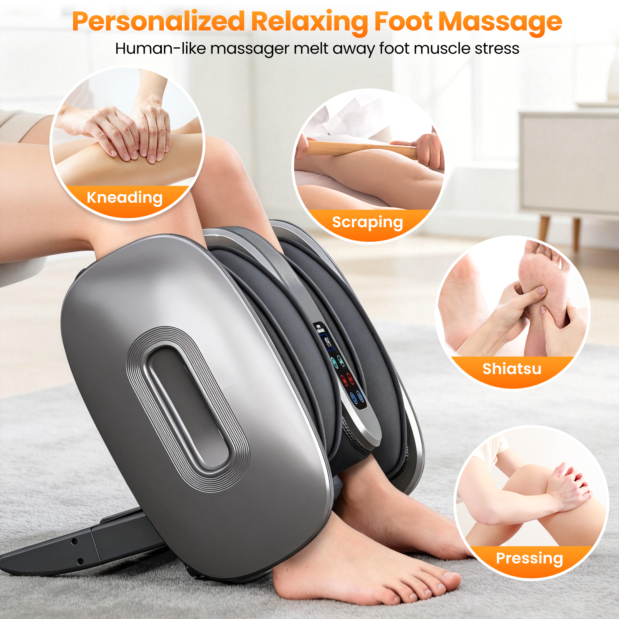 Foot Massager Machine with Heat & Cooling, Deep Tissue Kneading Vibration Foot and Calf Massager w/ Adjustable Modes, Timer & Auto Shut-Off, Washable Liners, Large Size Home Office Gift for Men Women