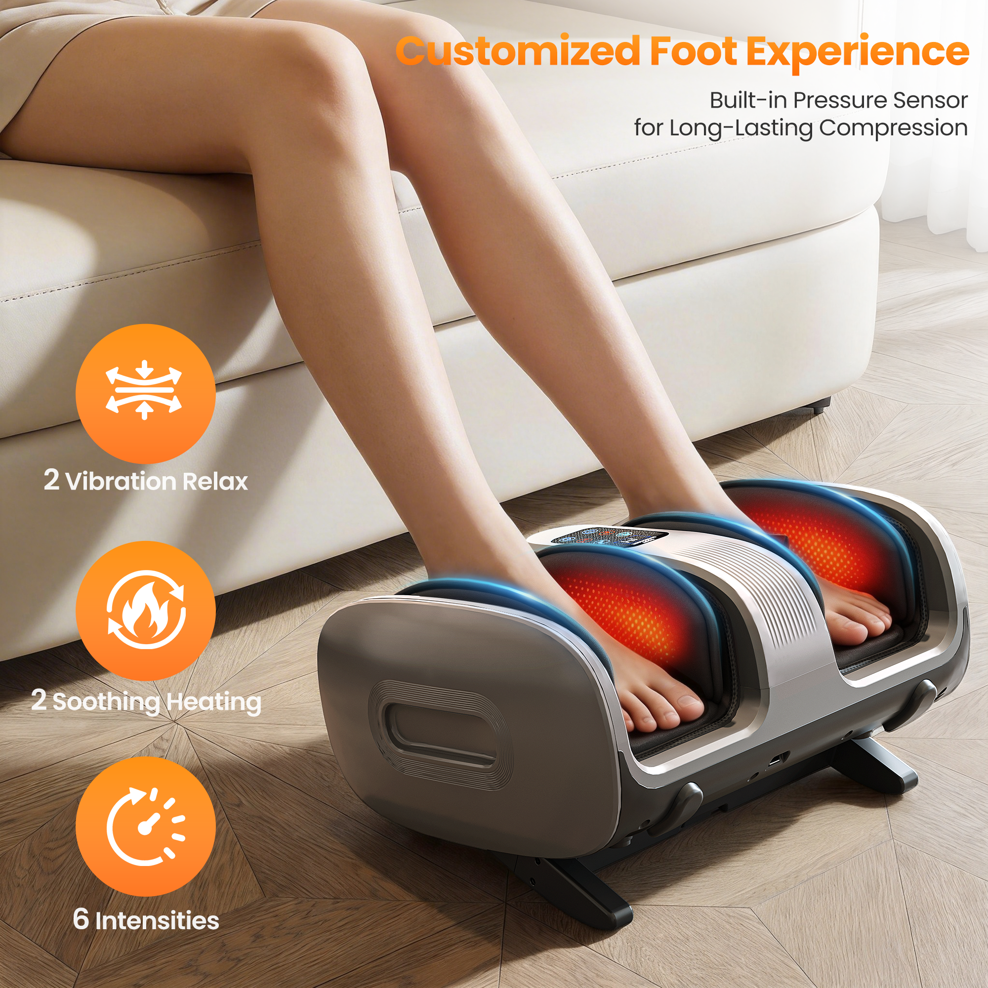 Foot Massager Machine with Heat & Cooling, Deep Tissue Kneading Vibration Foot and Calf Massager w/ Adjustable Modes, Timer & Auto Shut-Off, Washable Liners, Large Size Home Office Gift for Men Women