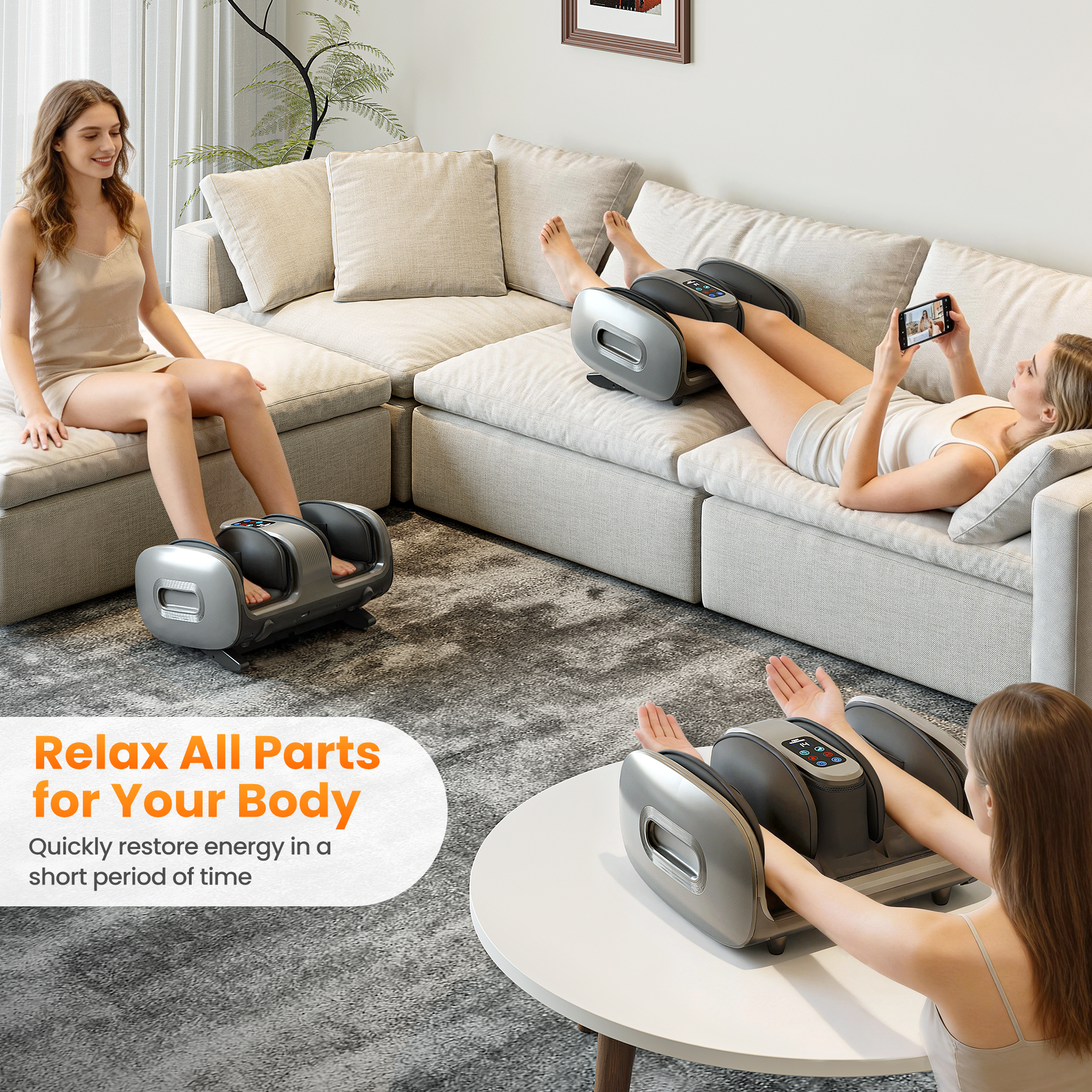 Foot Massager Machine with Heat & Cooling, Deep Tissue Kneading Vibration Foot and Calf Massager w/ Adjustable Modes, Timer & Auto Shut-Off, Washable Liners, Large Size Home Office Gift for Men Women