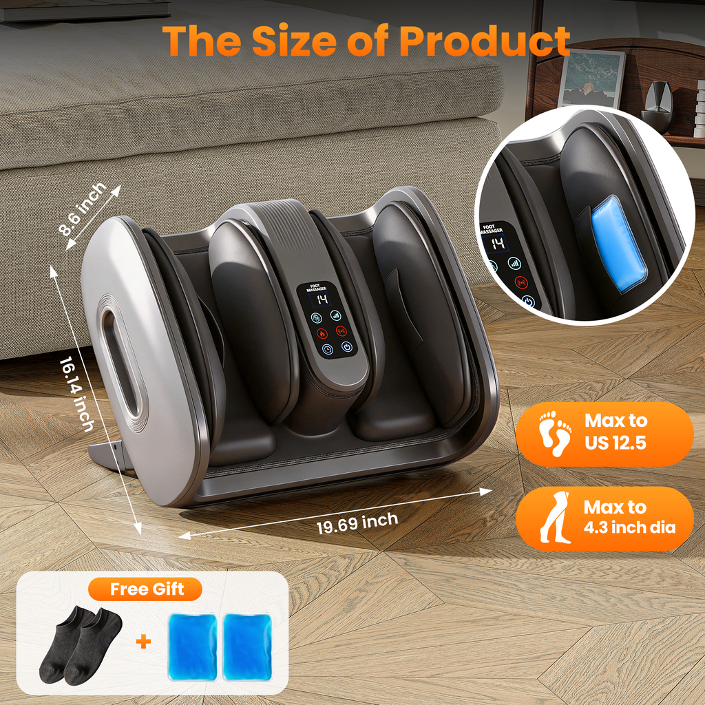 Foot Massager Machine with Heat & Cooling, Deep Tissue Kneading Vibration Foot and Calf Massager w/ Adjustable Modes, Timer & Auto Shut-Off, Washable Liners, Large Size Home Office Gift for Men Women