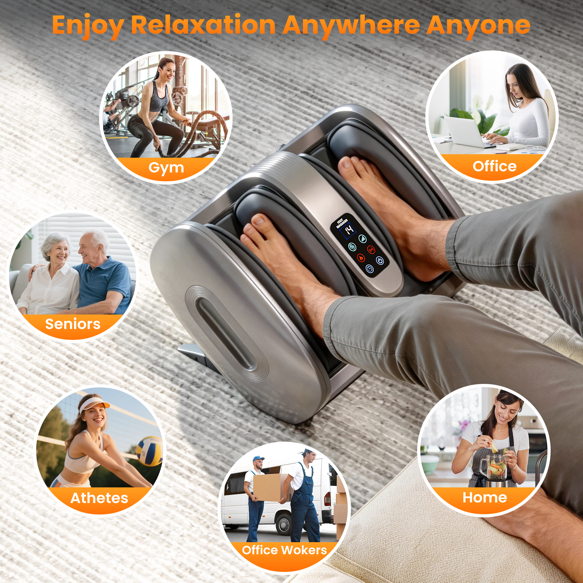 Foot Massager Machine with Heat & Cooling, Deep Tissue Kneading Vibration Foot and Calf Massager w/ Adjustable Modes, Timer & Auto Shut-Off, Washable Liners, Large Size Home Office Gift for Men Women