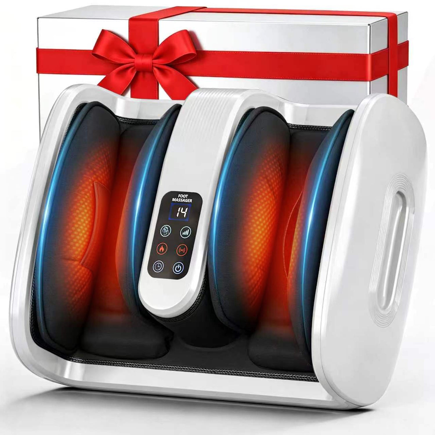 Foot Massager Machine with Heat & Cooling, Deep Tissue Kneading Vibration Foot and Calf Massager w/ Adjustable Modes, Timer & Auto Shut-Off, Washable Liners, Large Size Home Office Gift for Men Women
