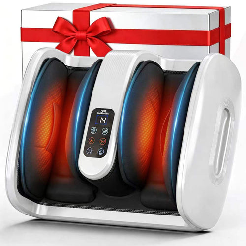 Foot Massager Machine with Heat & Cooling, Deep Tissue Kneading Vibration Foot and Calf Massager w/ Adjustable Modes, Timer & Auto Shut-Off, Washable Liners, Large Size Home Office Gift for Men Women